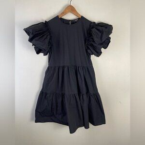 Chepe Made In Italy Black Cotton Tiered Dress Cottagecore Size Small puff sleeve